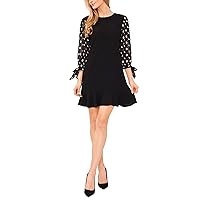 CeCe Women's Embrodiery Sleeves Mixed Media Knit Dress