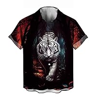 Funny Tiger Printed Shirt Animal Graphic Short Sleeved Button Shirt