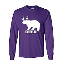 Bear + Deer Beer Funny Drinking Long Sleeve Novelty T-Shirt Bar Pub Party Humor