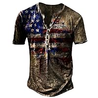 Henley Shirts for Men,Mens Distressed Shirts Retro Short Sleeve Tee Shirts Casual Button Down Washed T-Shirts