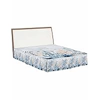 Blue Coral Coastal Bed Skirt Queen Size 16 Inch Drop Bed Frame Cover, Nautical Ocean Seaside Shell Vintage Sheet & Wrap Around Bed Skirts Box Spring Cover Dust Ruffle for Queen Bed