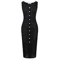 GRACE KARIN 2024 Women's Summer Black Midi Dresses Sleeveless Hollow Out Sweater Knit Dress Front Slit Tank Dress