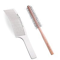 Premium Hair Styling Bundle: Curved Barber Clipper Comb and Small Round Quiff Roller Brush for Short Hair Styling and Cutting