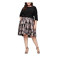S.L. Fashions Women's Plus Size Tea Length Tuck Neck Fit and Flare Dress