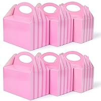 P6PK12 Happyhiram Party Favor Boxes Pink Striped 12 Pcs for Girls, Treat Boxes with Handles 6