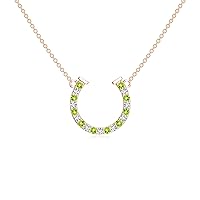 Natural Gemstone Horseshoe Pendant Necklace with Diamond for Women in Sterling Silver / 14K Solid Gold/Platinum