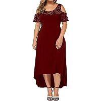 Women's Large Size Summer Lace Pullover Temperament Commuting Solid Color Round Neck Off Casual Dress for Juniors