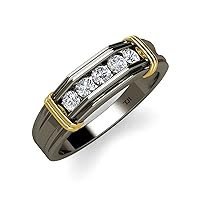 Round Diamond 1/2 ctw 5 Stone Men Wedding Ring in Black Rhodium Plated 14K Gold