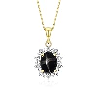14K Yellow Gold Princess Diana Inspired Necklace: Gemstone & Diamond Pendant, 18 Chain, 9X7MM Birthstone, Women's Jewelry