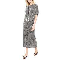 Women's Silver Metallic Boat Neck Short Sleeve Long Casual Maxi Beach Travel Cocktail Pull On Dress