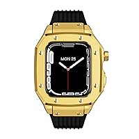KANUZ Legierung Uhrengehäuse für Apple Watch Series 7 6 5 4 SE 45 mm 42 mm 44 mm Luxus Metall Gummi Edelstahl Uhr Modifikation Mod Kit Zubehör (Farbe: 21 mm, Größe: 45 mm)