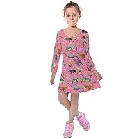 PattyCandy Girls Dinosaur Style GRR Pattern Kids Long Sleeve Velvet Dress - 10