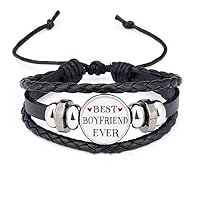 Best Boyfriend Ever Quote Heart Bracelet Braided Leather Woven Rope Wristband