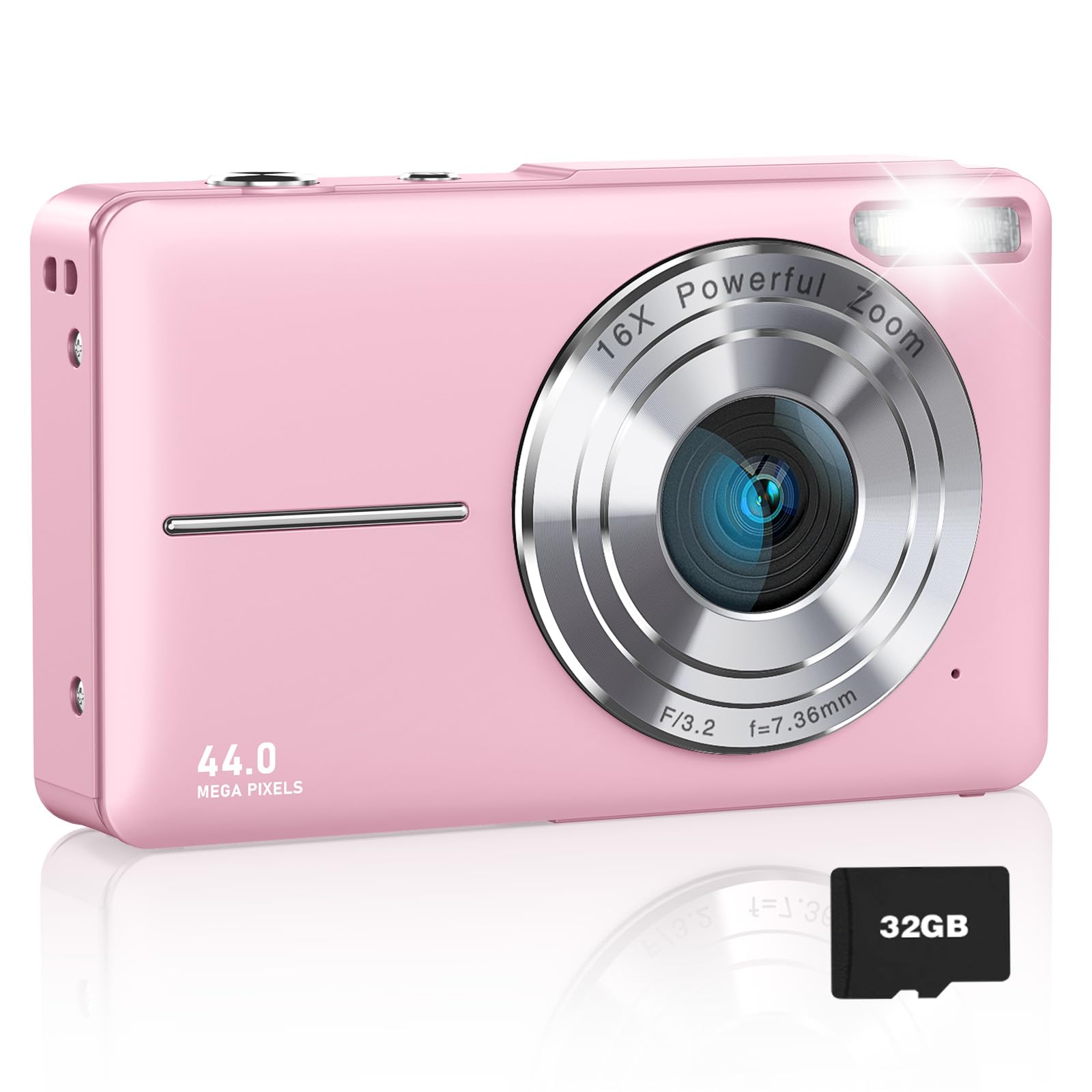 AiTechny Digital Camera for Kids, 1080P FHD Camera, 44MP Point and Shoot Digital Camera for Pictures with 32GB SD Card, 16X Zoom, Compact Small Vintage Camera Gifts for Teens Kids Boys Girls(Pink)