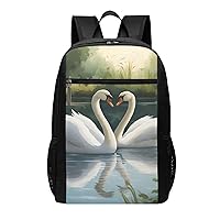 Beautiful White Swans On The Lake Print Simple Sports Backpack, Unisex Lightweight Casual Backpack, 17 Inches
