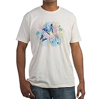 Fitted T-Shirt Long Tailed Butterfly with Flowers - Natural, Medium