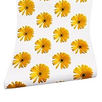 Peel & Stick Shelf Liner Removable Countertops Paper for Covering Apartment Old Drawer Cabinets, Yellow Daisy, 17.7 Inch by 9.8 Feet