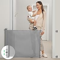Momcozy Retractable Mesh Baby Gate or Dog Gate, Child Safety Gate for Indoor or Outdoor, 33-inches Tall with up to 55-inches Wide Extension, Avoid Skirting Installation, Grey