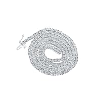 Sterling Silver Mens Round Diamond Single Row 18-inch Link Chain Necklace 1-1/5 Cttw