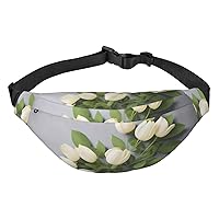 White Flowers Waist Bag For Women And Men Fashion Large Fanny Pack With Adjustable Strap For Sports Running