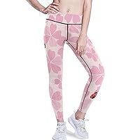 Pink Flowers Printed Yoga Leggings for Women High Waist Sport Womens High Waisted Leggings X-Small