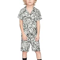 Cash Money Dollars Boy's Beach Suit Set Hawaiian Shirts and Shorts Short Sleeve 2 Piece Funny