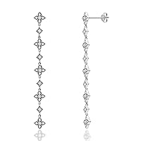 Natalia Drake Long Drop Dangle 1/3 Cttw Diamond Earrings for Women in Rhodium Plated 925 Sterling Silver
