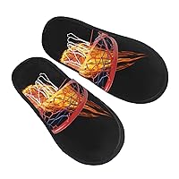 Flame Basketball Women'S Winter Plush Home Slippers, Mute Cotton Slippers Flat Slippers Indoor/Outdoor Non-Slip Soles Large