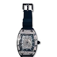 Men's Square Fashion Silver Numerical Rectangle Dial Wrist Watch Black Band Luxury CZ Diamond Iced Bracelet Watch Roman Numeric Dial Watch For Men Women Hip Hop Rapper Choice, Iced Out Bust Down Watch