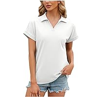 Women's Polo Shirts Collared Work Tops V Neck Short Sleeve Business Casual Dressy Blouses Summer Tops Workout Tees