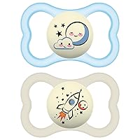 Supreme Night Pacifiers (2 Pack, 1 Sterilizing Pacifier Case), Best Pacifier for Breastfed Babies 16+ Months, Glow in The Dark Pacifiers, Boy Pacifier,2 Count (Pack of 1)