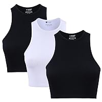 3 Piece Crop Tops for Women Crew Neck Sleevless Top Seamless Ribbed Racerback Workout Cropped Tank Top