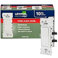 Leviton E5601-MW Decora Edge 15 Amp Single Pole Rocker Switch, 10-Pack, White
