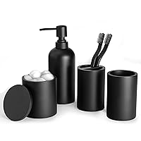 Matte Black Bathroom Accessory Set - 4 Pcs Bathroom Accessories Sets Complete Include Hand Soap Dispenser Toothbrush Holder Qtip Holder Tumbler Bathroom Decor Accesorios para Baño