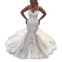 Spaghetti Strap Lace up Corset Sequins Bridal Ball Gowns with Train Mermaid Wedding Dresses for Bride 2023