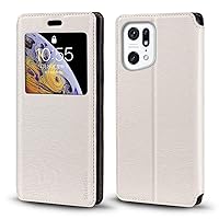 for Oppo Find X5 Pro Case, Wood Grain Leather Case with Card Holder and Window, Magnetic Flip Cover for Oppo Find X5 Pro (6.7”) White