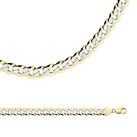 Cuban Necklace Solid 14k Yellow & White Gold Chain Pave Curb Links Big Heavy Two Tone 12.2 mm 24 inch