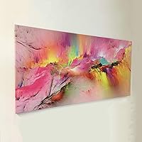 gold mi Pink Northern Lights Canvas Wall Art Girl Room Abstract Aurora Colorful Borealis Large Artwork for Modern Living Room Bedroom Sofa Lobby Wall Decor 20x40inch Framed