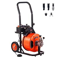 VEVOR 100 FT x 1/2 Inch Drain Cleaner Machine Sewer Auger Auto Feed with 4 Cutter Air-Activated Foot Switch for 1