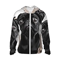 UPF 50+ Cute Black Pug Dog Sun Protection Hoodie Jacket Quick Dry Rash Guard Long Sleeve Sun Shirt