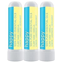 Happy Nasal Stick | Stress-Free + Calming Relief | Uplift Aromatherapy Essential Oil Blend 100% Pure & Undiluted | for Feelings of Positivity and Gratitude | Nasal Inhaler Made in USA (3 Pack)