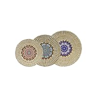 Woven Hanging Wall Basket Decor Set of 3, Rattan Wall Basket, Boho Wicker Baskets, Seagrass Hanging Basket, Vietnamese Serving Tray, Round Fruit Bowl, and Decorative Handmade Round Table Plate.