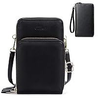 Small Crossbody Bag for Women Leather Cellphone Shoulder Purses Lightweight Fashion Travel Wallet Designer Ladies Women Wallet Large Capacity Leather Zipper Around Clutch Card Holder Black