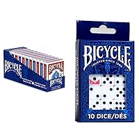 Bicycle Playing Cards, Jumbo Index, 12 Pack,Red & Blue and Bicycle Dice, 10 Count (Six Sided, 16 mm)