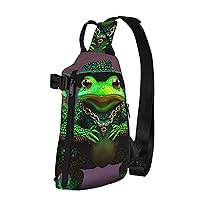 Cute Frog Print Crossbody Backpack Cross Pack Lightweight Sling Bag Travel, Hiking