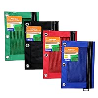 BAZIC 3-Ring Pencil Pouch with Mesh Window for School, Home, or Office Supplies (Assorted Colors. Case of 24)