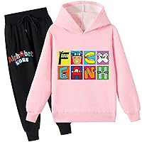 Boys Girls Brushed Long Sleeve Pullover Hoodie with Sweatpants,Alphabet Lore Casual Hooded Set for 2-16 Years