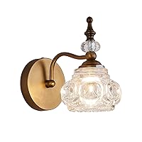 Vintage Wall Sconces, 1-Light Wall Lighting with Crystal Glass Shade, Matte Brushed Antique Brass Finish, Crystal Wall Light, Wall Lamp for Bathroom, Bedroom,Hallway(G9 Base)