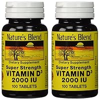 Nature's Blend Vitamin D3 2000 IU Tablets, Assorted, 100 Count (Pack of 2)