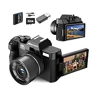 Digital Camera for Photography, 4K 48MP Vlogging Camera for YouTube and Video with 180° Flip Screen,16X Digital Zoom,32GB TF Card, 2 Batteries